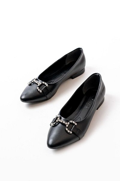 Aymood Inf-133 Black Stone Buckle Daily Women's Ballerinas
