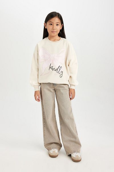 DeFacto Dívčí mikina Relax Fit Crew Neck s potiskem D4380A824Wn