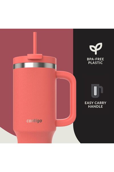 Contigo Kulplu Termos Bardak - Tumbler - Paslanmaz Çelik - Pipetli & Kapaklı – 29 Saat Soğuk