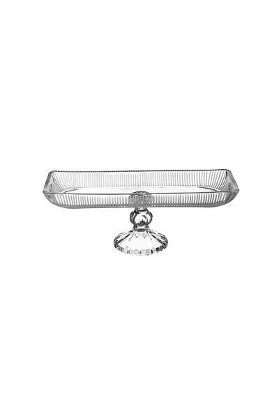 Dania Glass serving dish with an elegant design base, suitable for pastries, desserts, fruits, and all uses. Size: 38*15 cm.