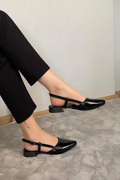 Preshley Women's Tena Black Patent Leather Open Back Pointed Toe Daily Ballerinas