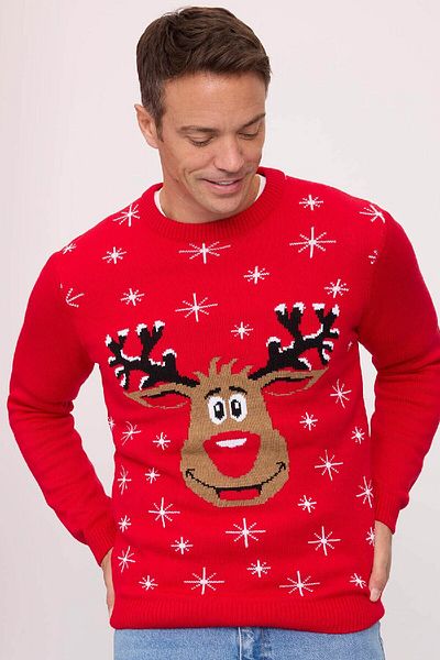DeFacto Red Standard Fit Christmas Themed Crew Neck Knitwear Sweater D5795Ax24Wn