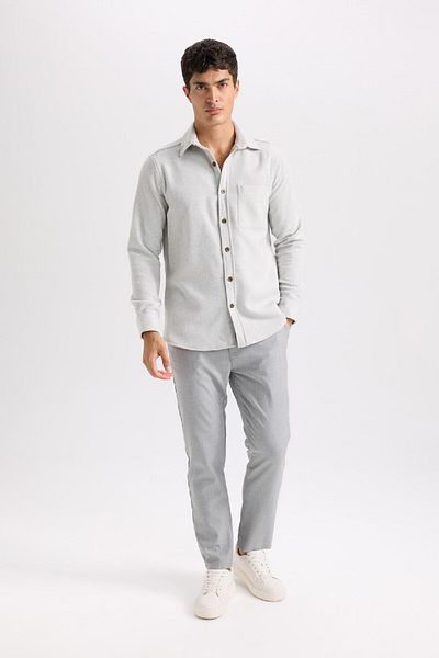 DeFacto Regular Fit Lumberjack Basic Solid Langarmshirt mit Taschendetail A5515AX24AU