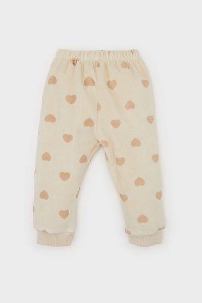 DeFacto Herzgemustertes Baby-Pyjama-Set für Mädchen – Velours, lange Ärmel, Ober- und Unterteil-Set D5380A524WN