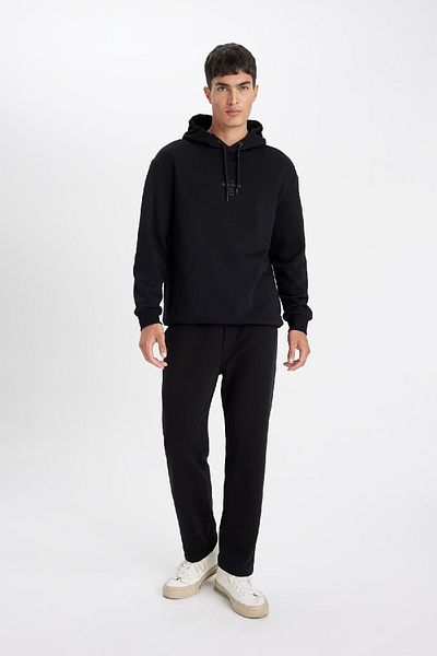 DeFacto Regular Fit Μαύρο Φούτερ Βαμβακερό ίσιο πόδι D6762ax24au