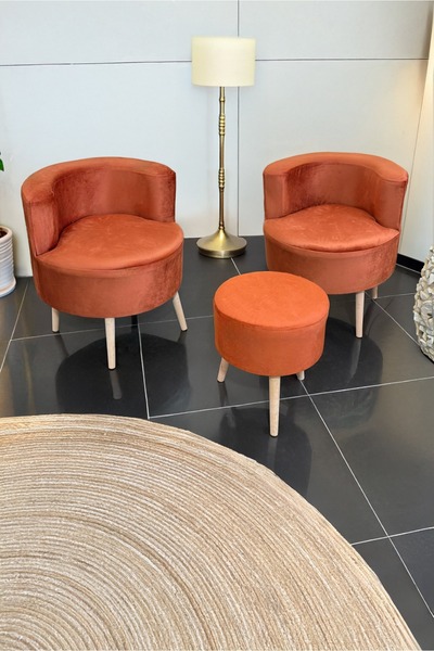 YAPKAR Çay Seti Ikili Baby Face Koltuk Berjer Ve Puf Takımı (salon, Balkon, O...