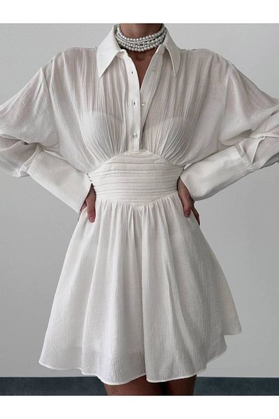FASHION COCKTAIL Βραδινό φόρεμα σιφόν σκέτερ σε σχήμα Α με κουμπιά σε στυλ πουκάμισου