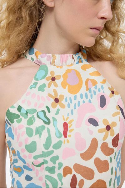 FASHION COCKTAIL Αμάνικη μπλούζα με διπλό δέσιμο στην πλάτη με πολύχρωμο σχέδιο