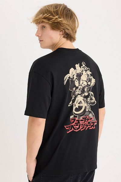 DeFacto 100% βαμβάκι Marvel Boxy Fit Crew λαιμόκοψη με στάμπα κοντομάνικο μπλουζάκι D6780ax25sp