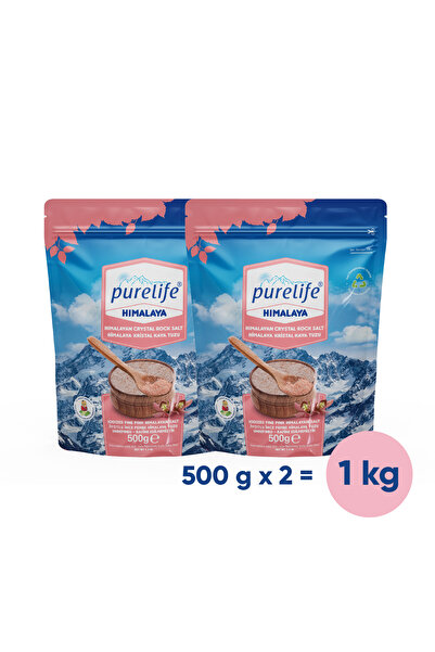 PureLife Himalaya Tuzu Set Ince Iyotlu Kristal Kaya Tuzu Pembe 500g X2 |rafine Edilmemiş Doğal Zengin Mineral