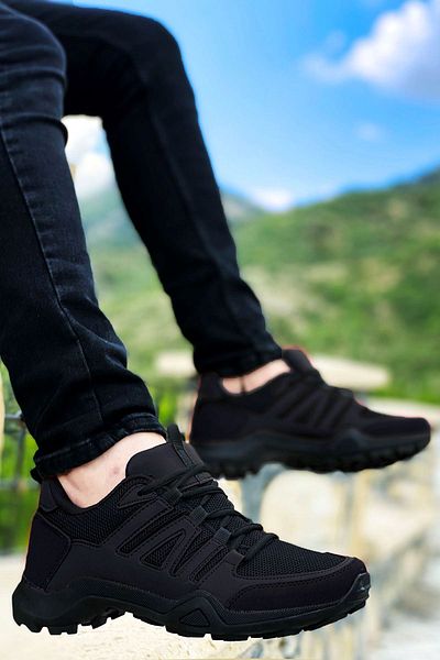 Deri De Luxe Pantofi de trekking pentru bărbați din plasă neagră de vară