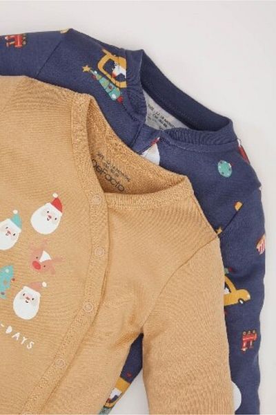 DeFacto Baby Boy Newborn New Year's Eve Themed Long Sleeve 2-Piece Jumpsuit D6507A524Wn