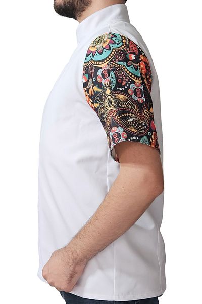 Ant Rotagrup Üniforma ve İş Elbiseleri Unisex Chef Kitchen Jacket - Mandala Patterned Summer Short Sleeve with Snap Fasteners