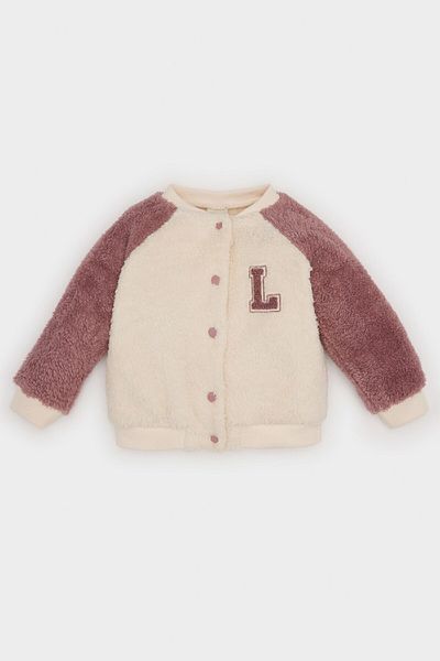 DeFacto Printed Welsoft Plush Cardigan for Baby Girl - Crew Neck, Snap Closure D6675A524Wn