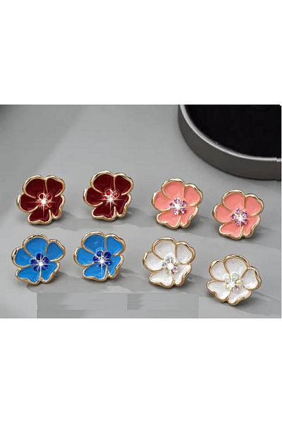 TChic Flower Shaped Steel Clip Earrings with Rhinestones