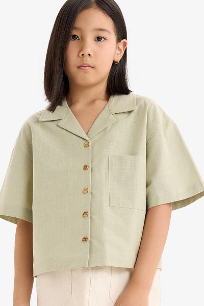 DeFacto Girl's Cropped Fit Linen Short Sleeve Shirt D7638A825Sm