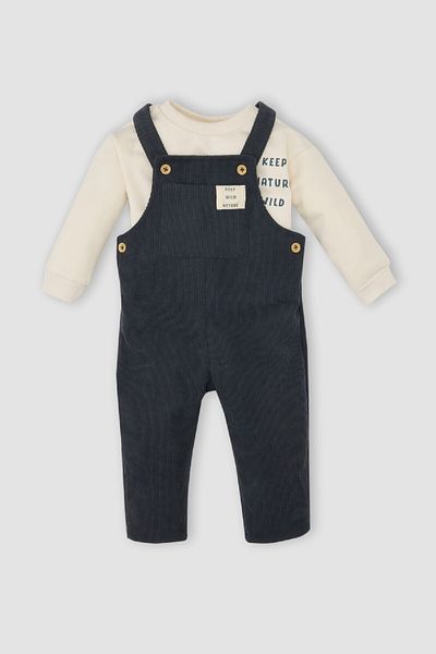 DeFacto 2-teiliges Set für Babys mit Rundhalsausschnitt und bedrucktem T-Shirt Salopet D5406a524wn