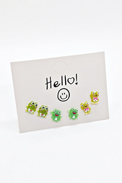 BearPear Yeşil Kurbağa 6'lı Çelik Küpe Seti