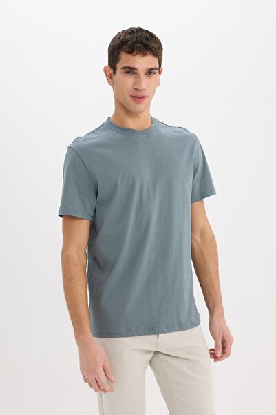 DeFacto 100% Cotton New Regular Fit Crew Neck Basic Plain Short Sleeve T-Shirt V7699Az25Sp