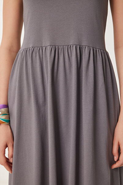 Lovelyİstanbul Halter Neck Basic Summer Knitted Dress Gray Lcr0053