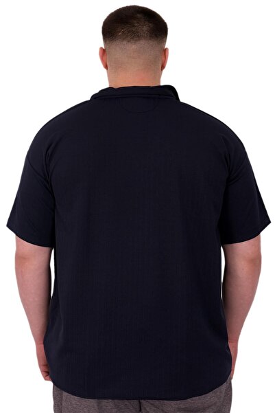 ModeXL Мъжка риза Mode XL Plus Size с яка Apas и райета, жакардова U24382, тъмносиня