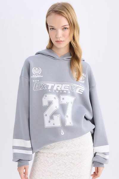 DeFacto Oversize Hooded Printed Sweatshirt - D6696Ax24Wn