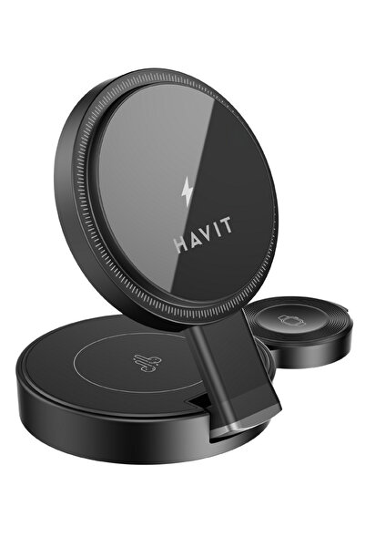 Havit W3100 Katlanabilir 3'ü 1 Arada Kablosuz Şarj Cihazı 15W - Siyah
