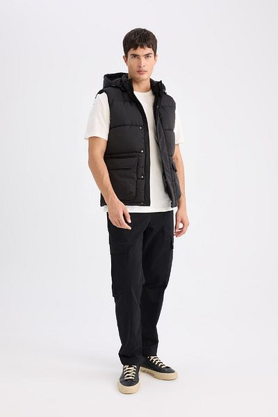 DeFacto Κουκούλα Regular Fit Puffer Γιλέκο - Με φερμουάρ και τσέπη D6285ax25sp