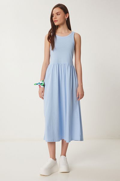 Lovelyİstanbul Καλοκαιρινό πλεκτό φόρεμα Halter Neck Basic SKY BLUE LCR0053