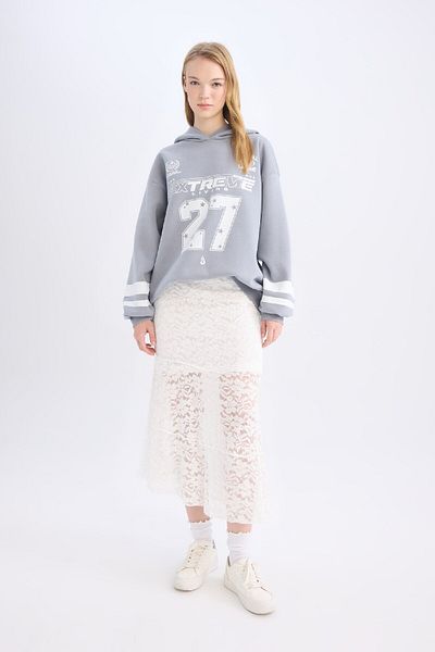 DeFacto Oversize Hooded Printed Sweatshirt - D6696Ax24Wn