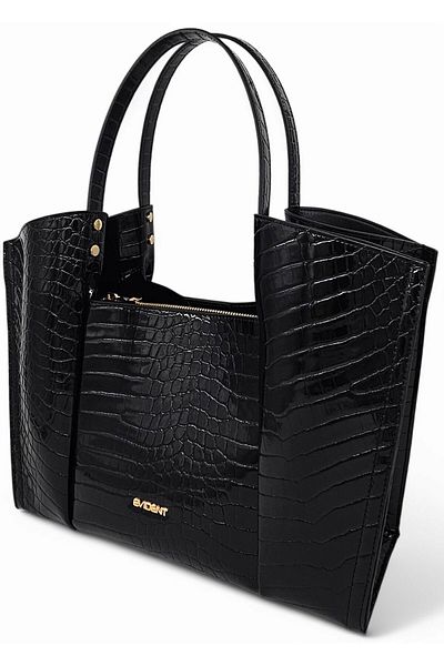 Evident Black Crocodile Patterned Bucket Model Double Strap Women's Shoulder Bag