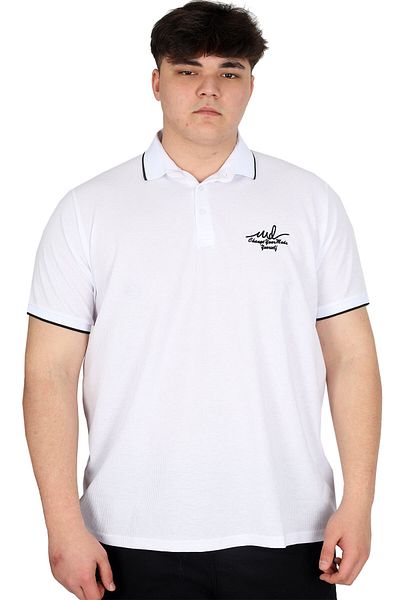 ModeXL Ανδρικό μπλουζάκι με λαιμόκοψη πόλο Mode XL Plus Size Waffle MD U24299 Λευκό