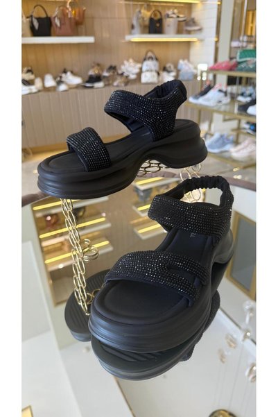 KRISTE BELL Imported Stone Fluffy Model Sandals with Elastic Back