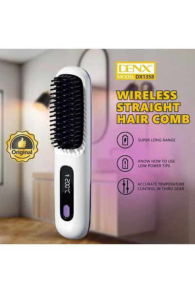 Denx مشط فرد الشعر اللاسلكي Dinx DX1358 مع 3 إعدادات حرارة تصل إلى 200 درجة مئوية