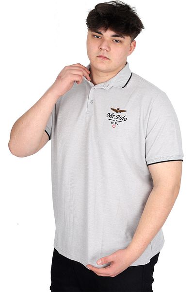 ModeXL Ανδρικό μπλουζάκι με γιακά πόλο σε μεγάλο μέγεθος - Waffle Mr. Polo Grey Mode XL