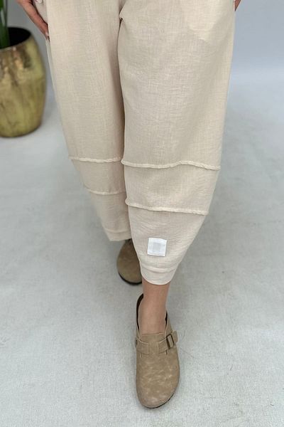 GÖKSEL Linen Trousers Legs White Blocked Large Size