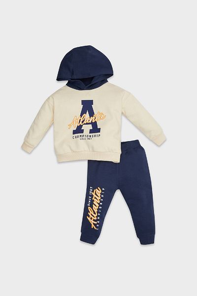 DeFacto Baby Boy 2-Pece Set με κουκούλα εμπριμέ φούτερ με ελαστική μέση Jogger Sweatpants D5824a524wn