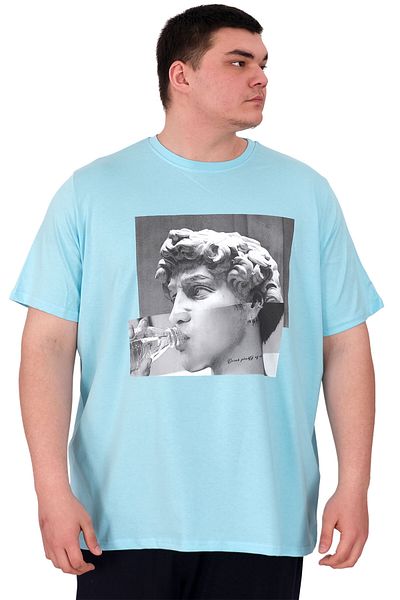 ModeXL Mode XL Large Size Men's T-Shirt Crew Neck Statue U25027 Turquoise