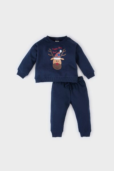 DeFacto 2-teiliges Set für Babys mit Neujahrsmotiv – Sweatshirt mit Rundhalsausschnitt und Jogginghose mit elastischem Bund D6729A524WN