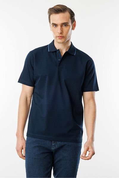 Desen Triko Ανδρικό μπλουζάκι με γιακά πόλο Mercerized K.Navy Blue
