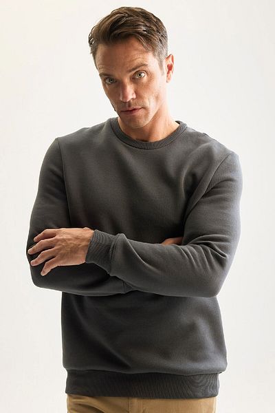 DeFacto Bavlna se 3 vlákny zvýšený fleece uvnitř Regular Fit Crew Výstřih Silná mikina D7876Axns