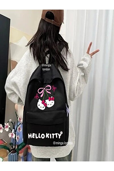 weywot حقيبة ظهر مدرسية مطبوعة بشريط الكرز من كيتي، وغرفة الدراسة، وجيب أمامي...