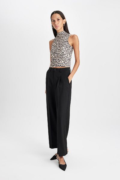 DeFacto Slim Fit Tank Top με μισό ζιβάγκο Leopard Print - D5542ax24au