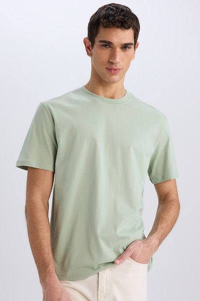 DeFacto 100% Cotton New Regular Fit Crew Neck Basic Plain Short Sleeve T-Shirt V7699Az25Sp