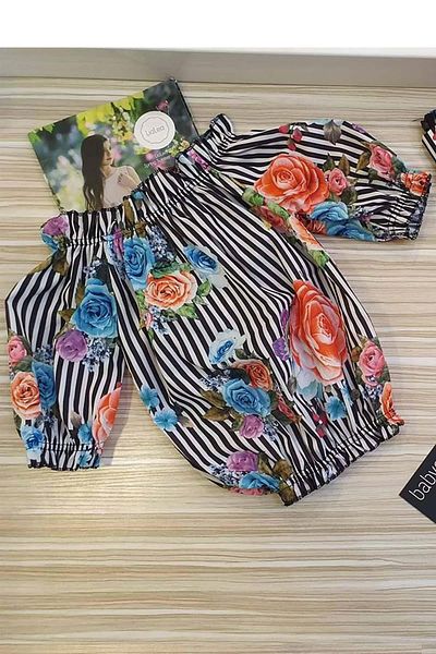 Riccotarz Girl's Envelope Beam Rose Bouquet Printed and Blouse Top Set
