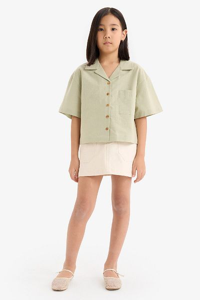 DeFacto Girl's Cropped Fit Linen Short Sleeve Shirt D7638A825Sm