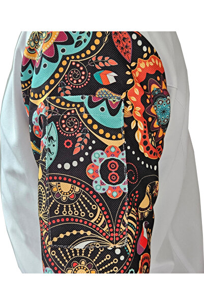Ant Rotagrup Üniforma ve İş Elbiseleri Unisex Chef Kitchen Jacket - Mandala Patterned Summer Short Sleeve with Snap Fasteners