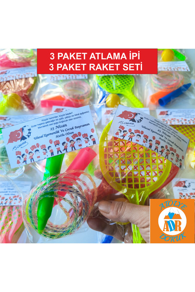Atölye Doruk 6 PAKET (TOPLAM) 23 Nisan Hediyelik Atlama İpi-Plastik Tenis Rak...