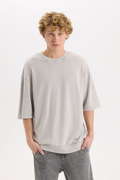 DeFacto Μπλουζάκι με κοντό μανίκι Loose Fit Crew Washed Washed Effect C0709ax25sp
