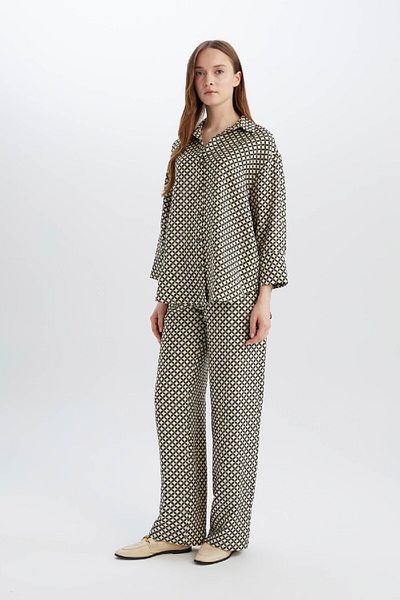 DeFacto Wide Leg Wide Loose Leg Patterned High Waist Comfortable Palazzo Trousers C4042Ax25Sp